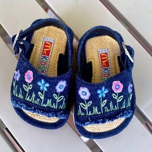 McKIDS Vintage Denim Floral Embroidered Platform‎ Sandals Shoes Baby Size 2